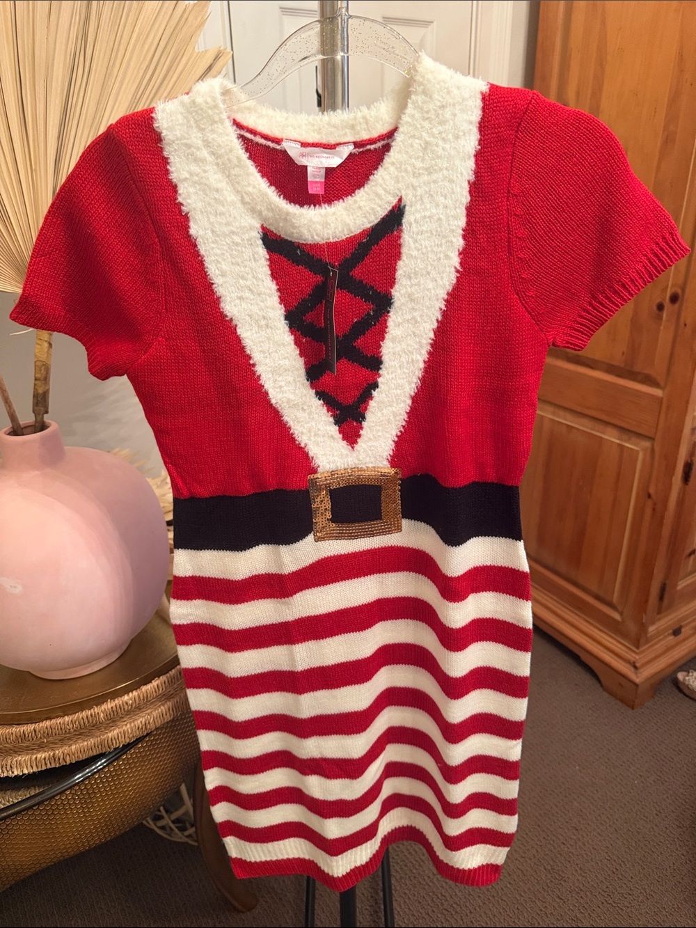No Boundaries Red, White & Black Holiday Stripe Knit Mini Dress